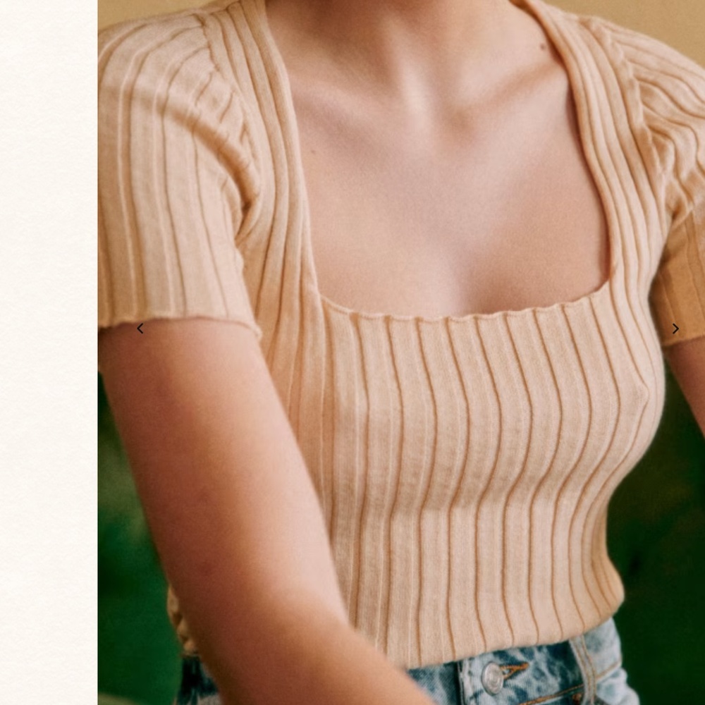 NWOT Sezane Ribbed Square Neck Short Sleeve Top in Beige